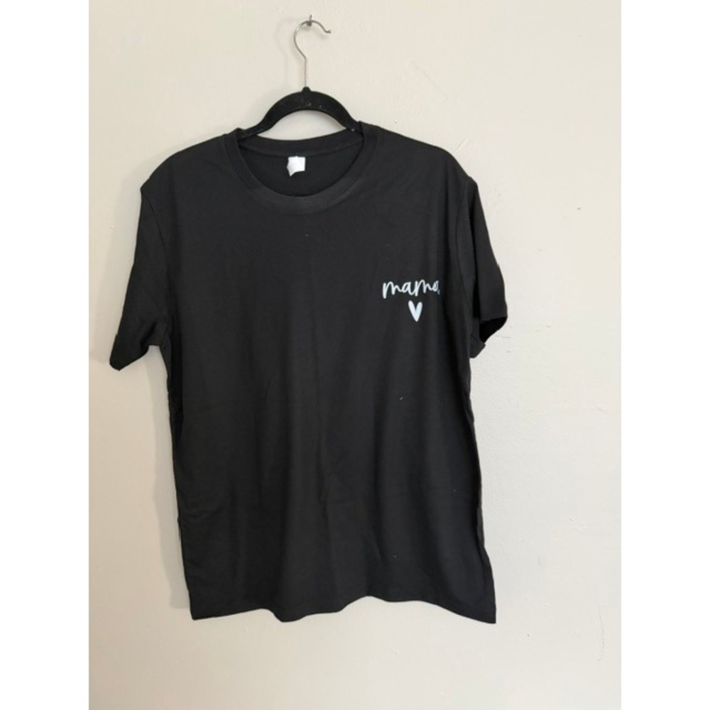 Mama Heart Graphic T-Shirt Black Short Sleeve Crew Neck Top Large